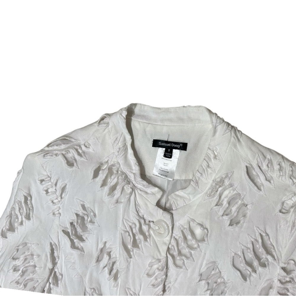 Samuel Dong White Button Up Lace Eyelet Tunic Size S Women’s - Picture 3 of 7